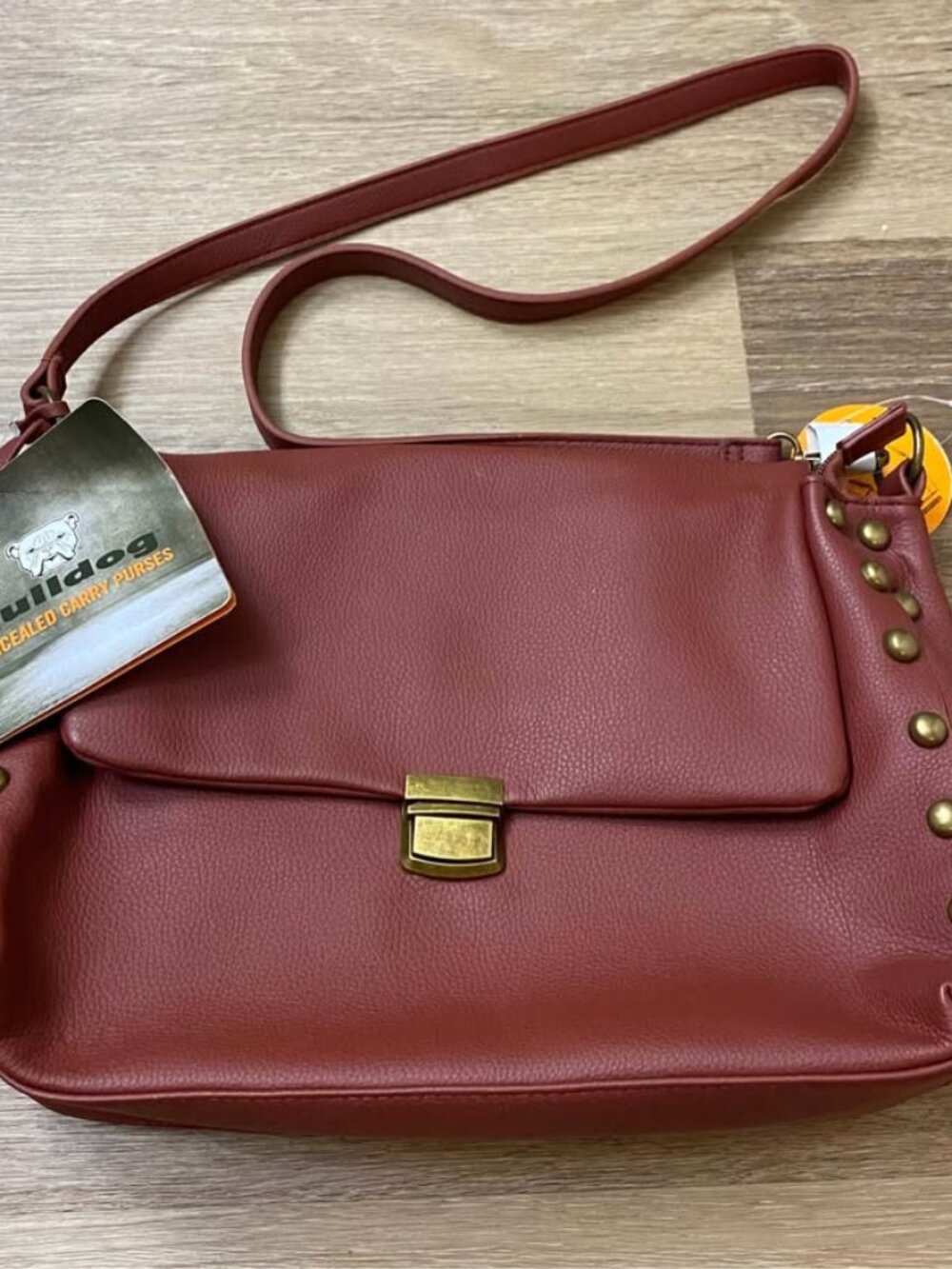 Bulldog Concealed Carry Convertible Hobo Crossbody Purse Lipstick Matte Red Stud